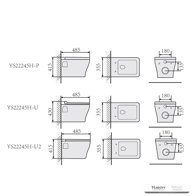 YS22245H ওয়াল-হ্যাং সিরামিক টয়লেট, ওয়াল-মাউন্টেড টয়লেট, ওয়াশডাউন;
