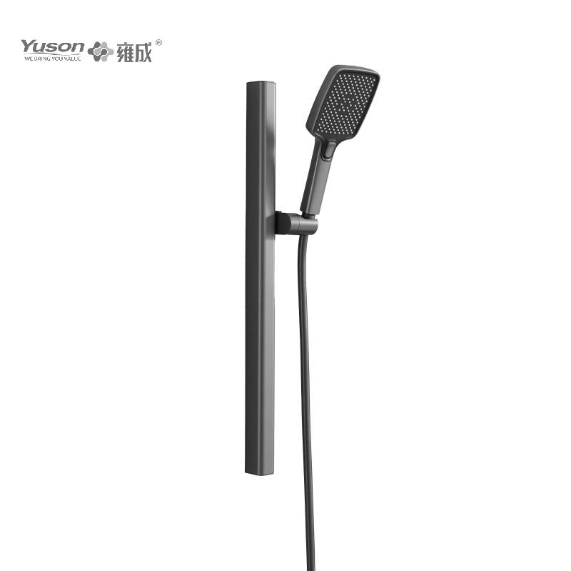 YS33134 আর্ক ডিজাইন অ্যালুিয়াম স্লাইডিং শাওয়ার সেট, 3- ফাংশন সিলিকন অগ্রভাগ, পিভিসি ঝরনা পায়ের পাতার মোজাবিস